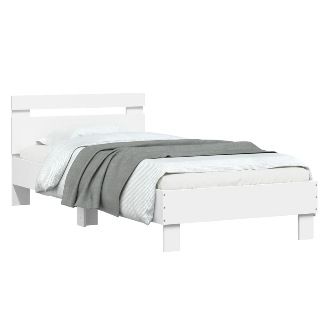 Bed Frame with Headboard and LED Lights White 90x200 cm