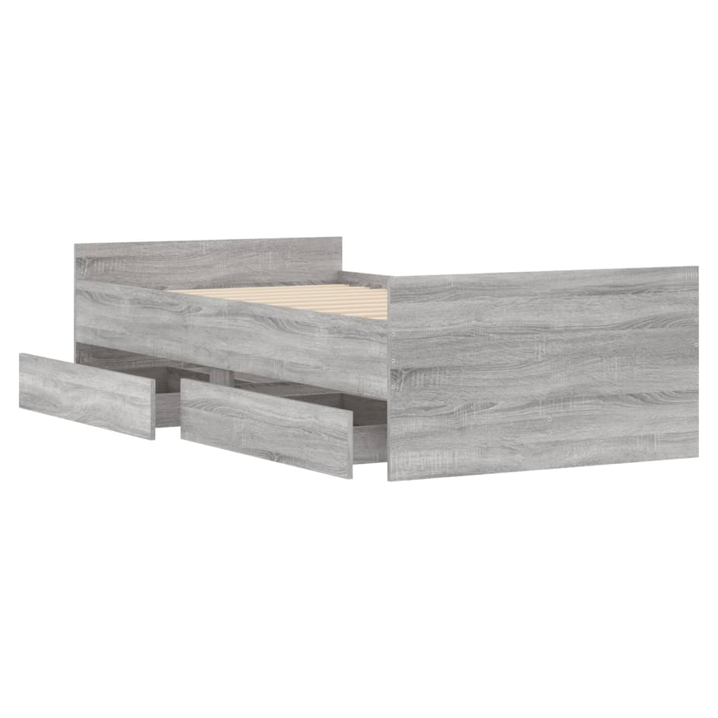Bed Frame with Drawers Grey Sonoma 90x190 cm Single