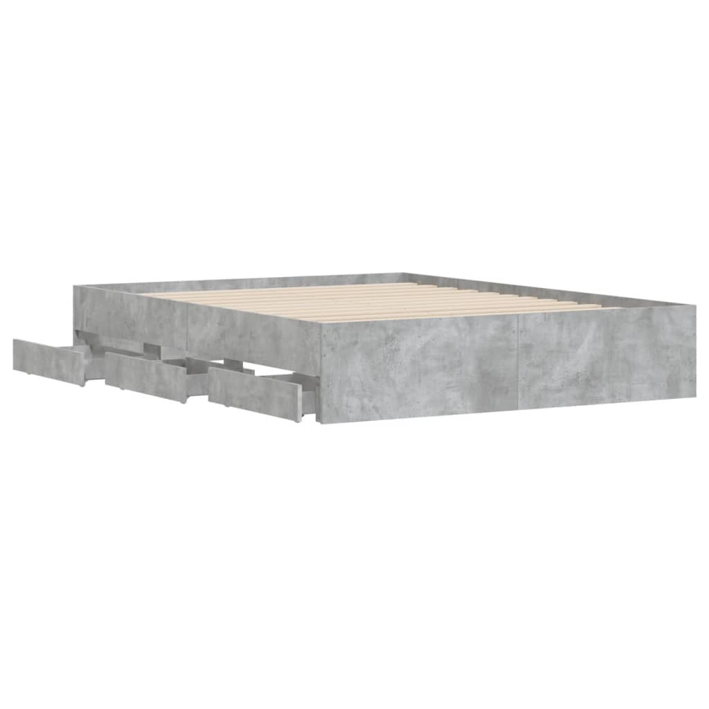 Bed Frame with Drawers Concrete Grey 140x190 cm Engineered Wood