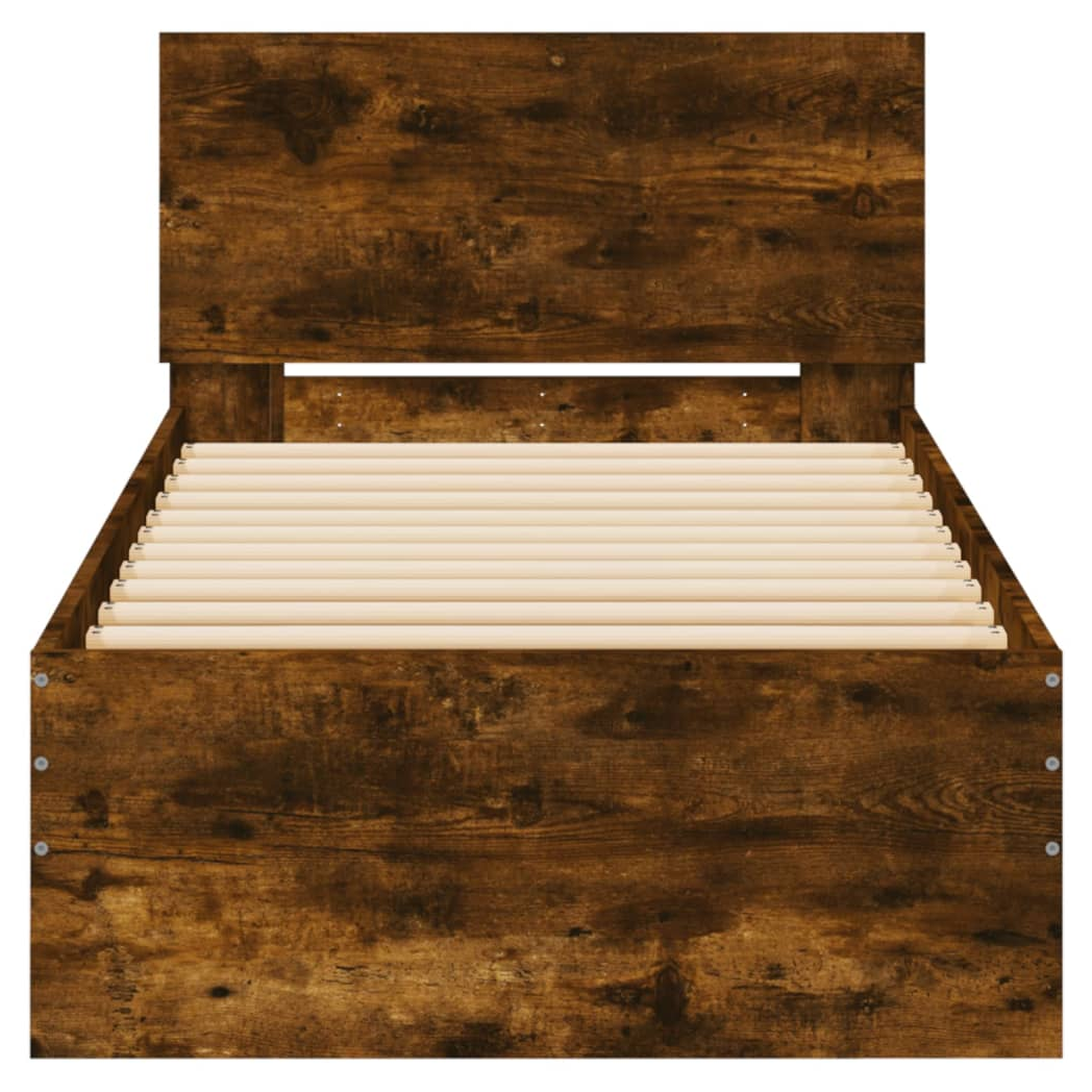 Bed Frame with Headboard Smoked Oak 75x190 cm Small Single Engineered wood