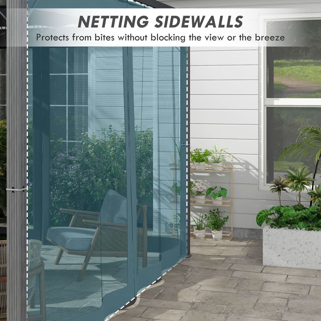 3 x 3 m Pergola with Retractable Roof and Netting, Dark Grey