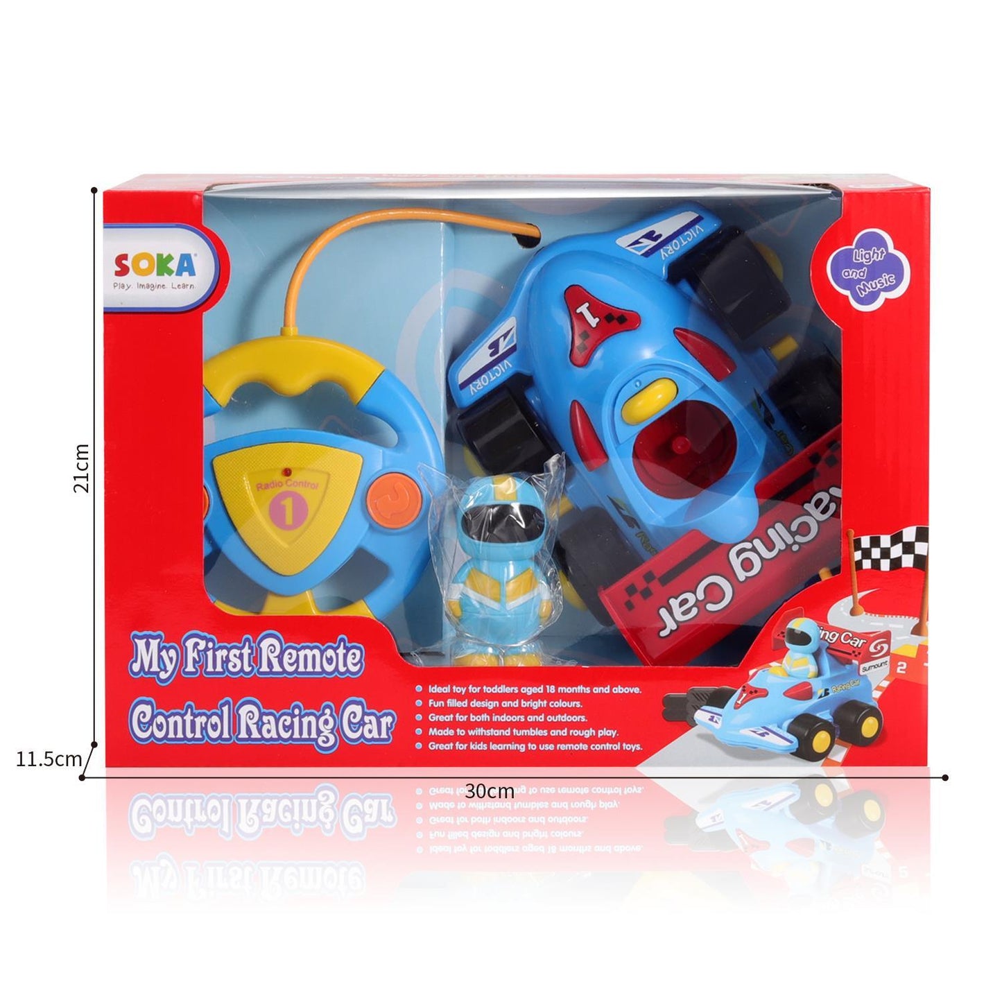 SOKA My First Remote Controlled Racing Car for Toddlers with Sound and Light Toy car Birthday Gift Present for Boys Girls - Blue