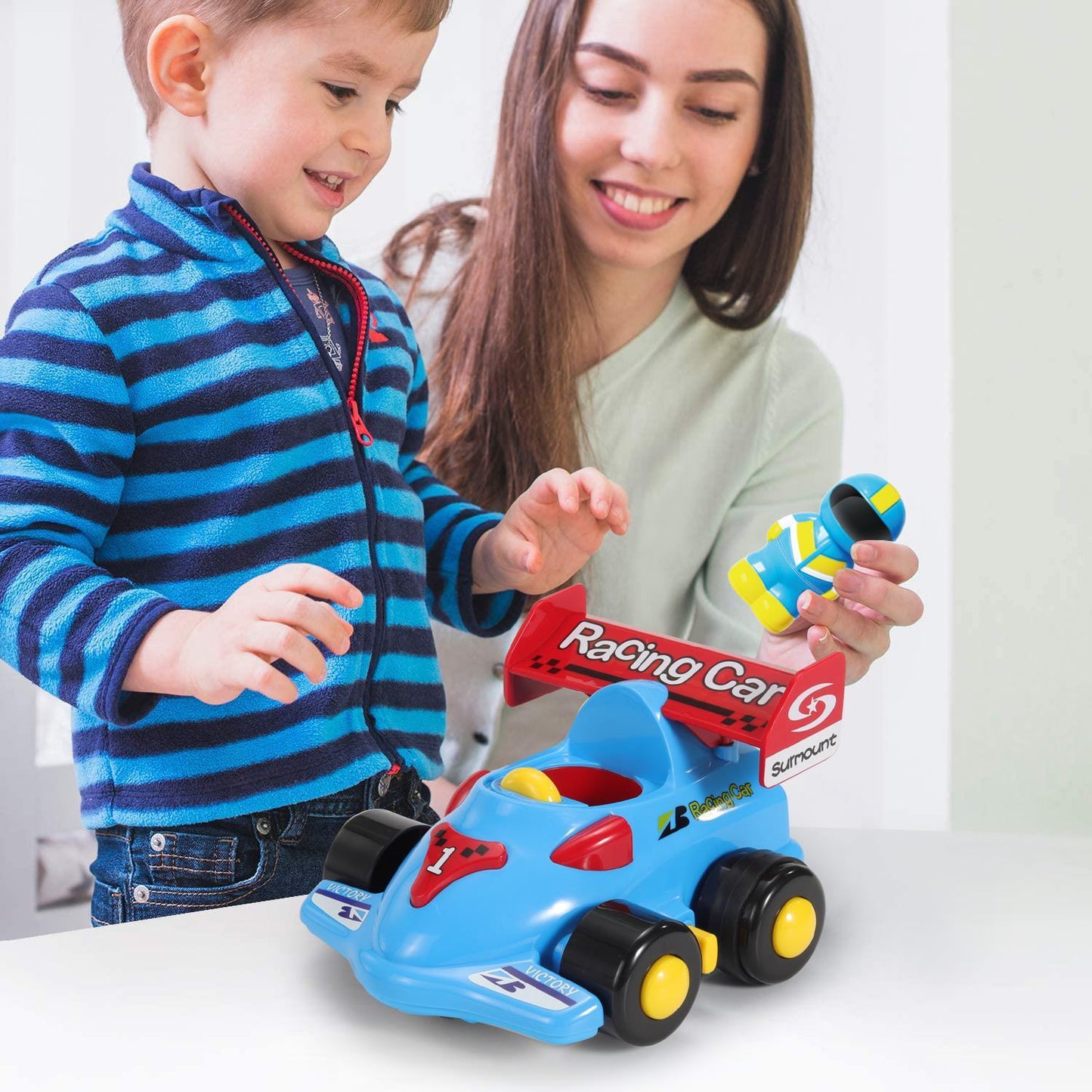 SOKA My First Remote Controlled Racing Car for Toddlers with Sound and Light Toy car Birthday Gift Present for Boys Girls - Blue
