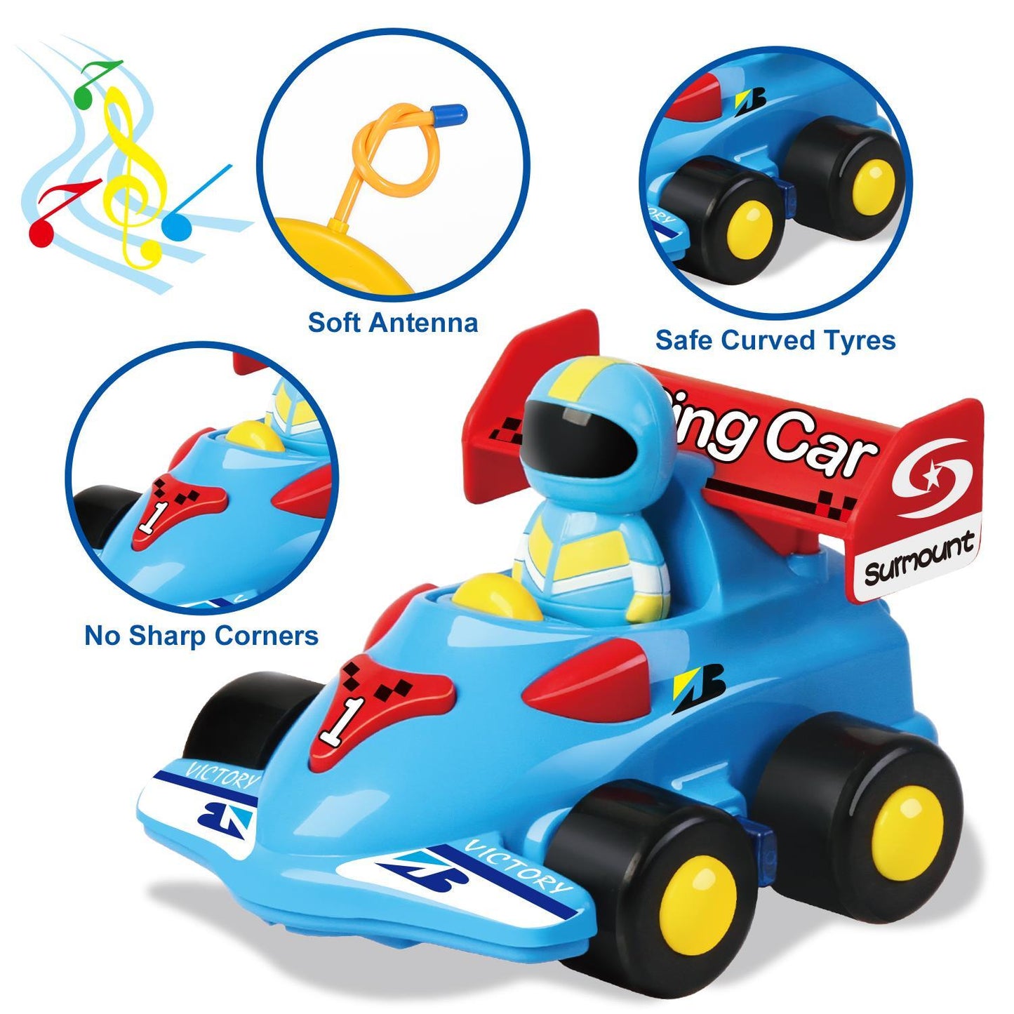 SOKA My First Remote Controlled Racing Car for Toddlers with Sound and Light Toy car Birthday Gift Present for Boys Girls - Blue