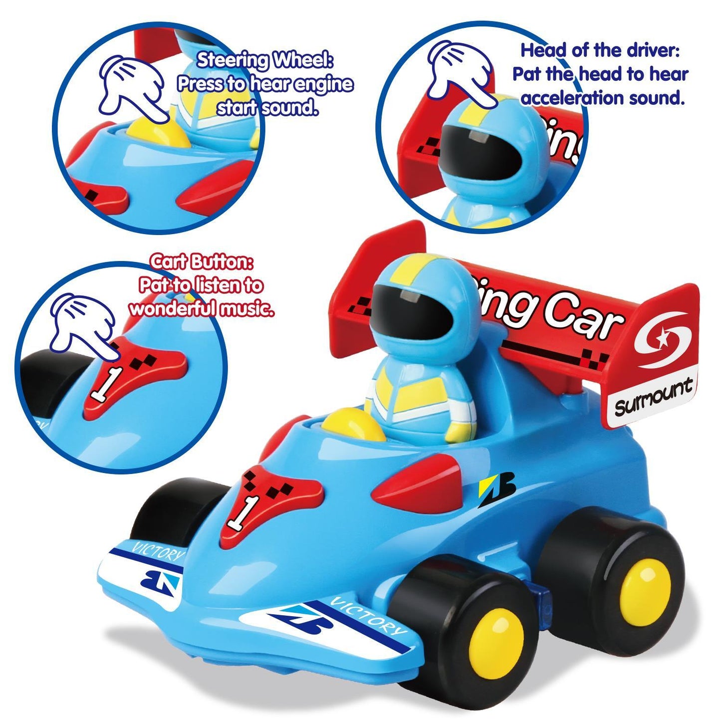 SOKA My First Remote Controlled Racing Car for Toddlers with Sound and Light Toy car Birthday Gift Present for Boys Girls - Blue