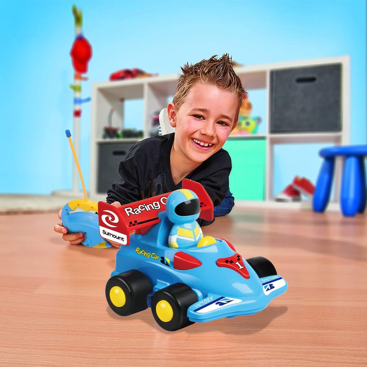 SOKA My First Remote Controlled Racing Car for Toddlers with Sound and Light Toy car Birthday Gift Present for Boys Girls - Blue