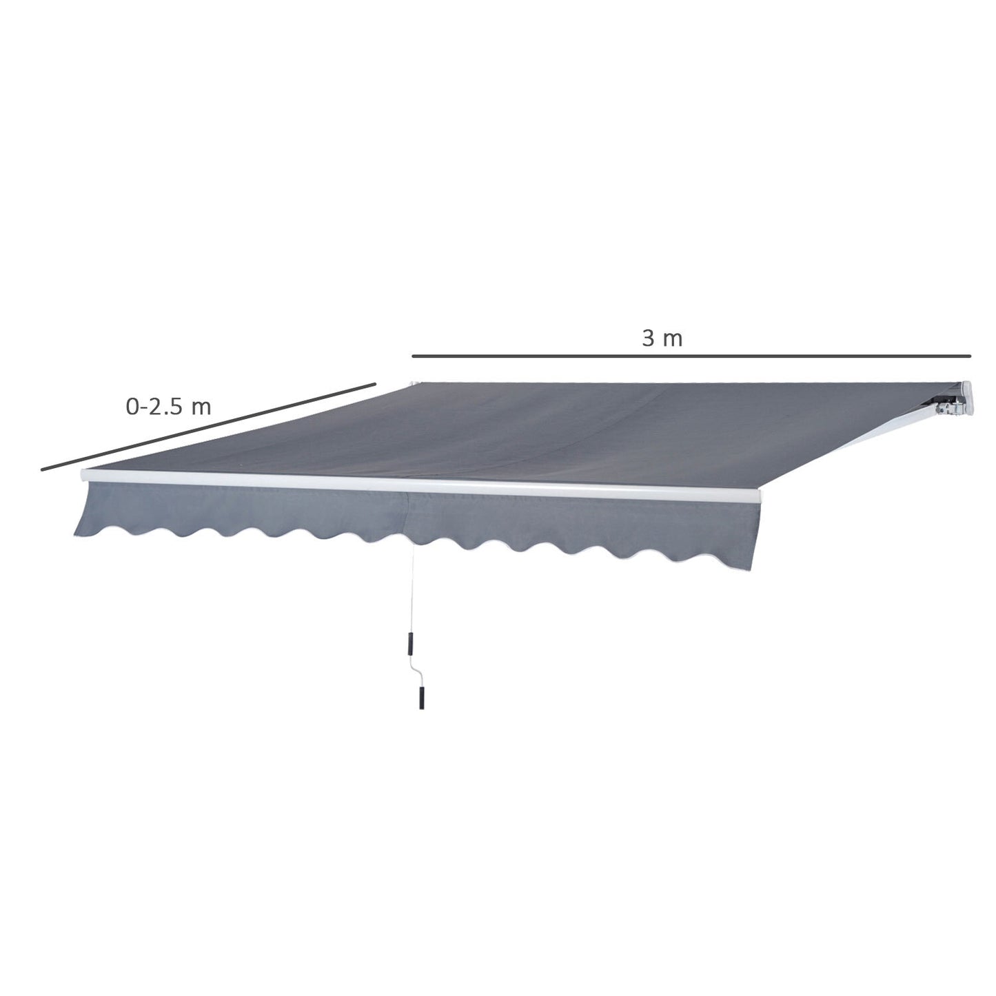 3x2.5m Manual Awning Canopy Sun Shade Shelter with Winding Handle, Grey