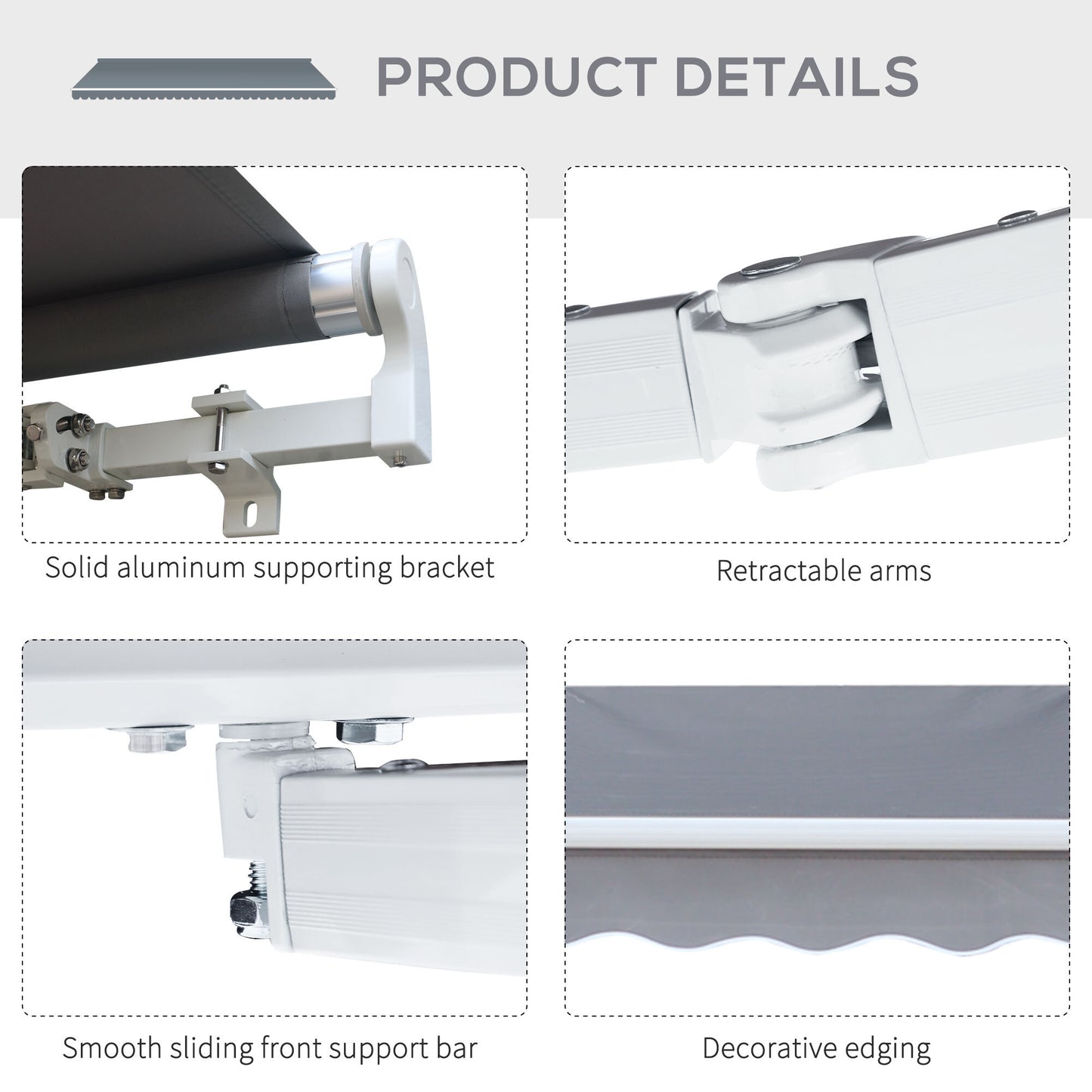 3x2.5m Manual Awning Canopy Sun Shade Shelter with Winding Handle, Grey