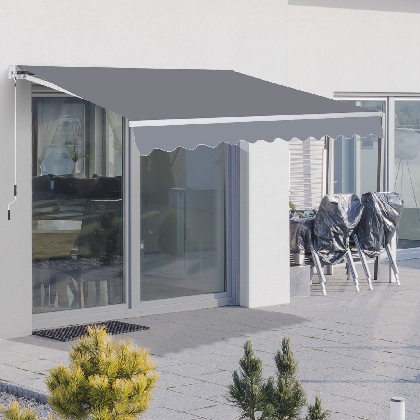 3x2.5m Manual Awning Canopy Sun Shade Shelter with Winding Handle, Grey