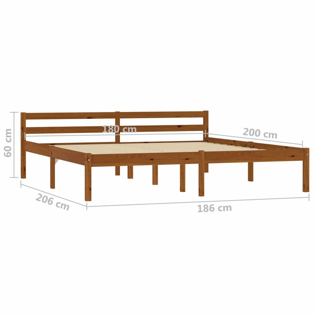 Bed Frame Honey Brown Solid Pine Wood 180x200 cm 6FT Super King
