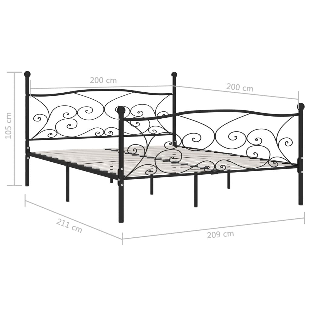 Bed Frame with Slatted Base Black Metal 200x200 cm