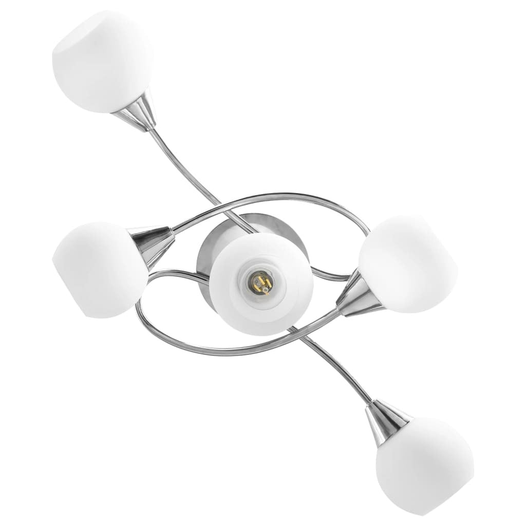 Ceiling Lamp with Ceramic Shades for 5 E14 Bulbs White Bowl