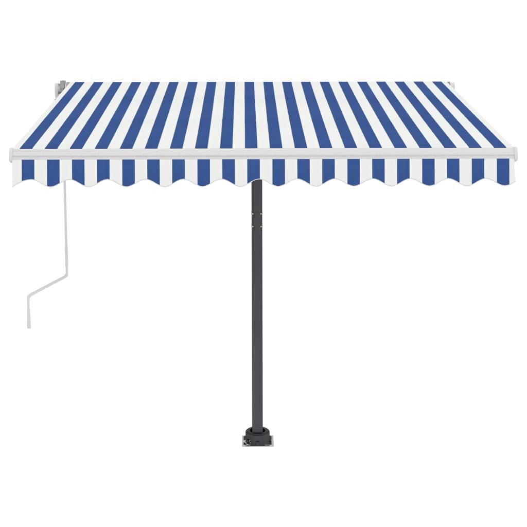 Manual Retractable Awning with LED 300x250 cm Blue and White