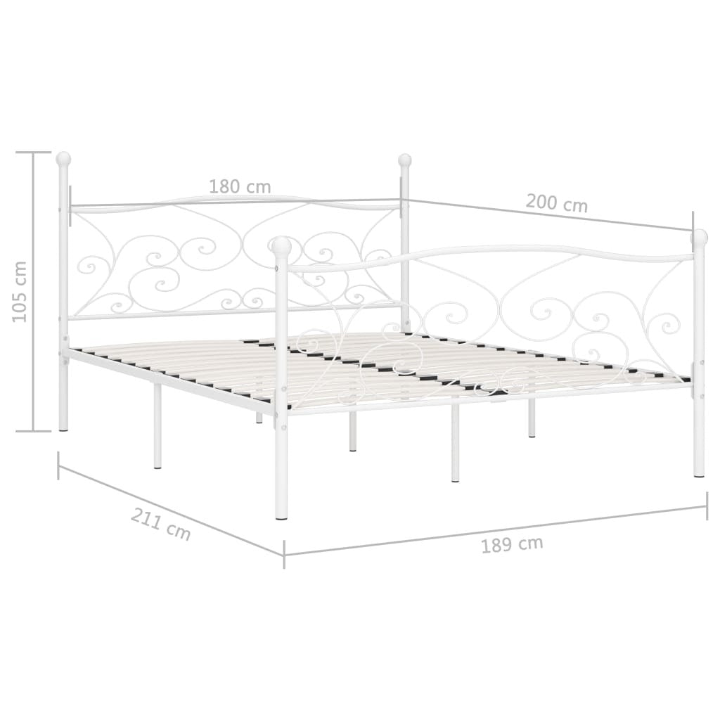 Bed Frame with Slatted Base White Metal 180x200 cm