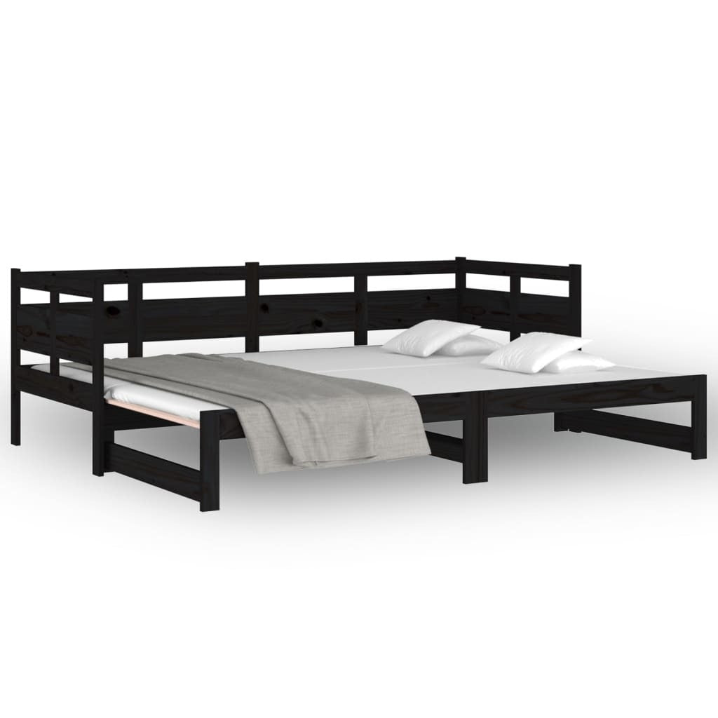 Pull-out Day Bed Black Solid Wood Pine 2x(80x200) cm