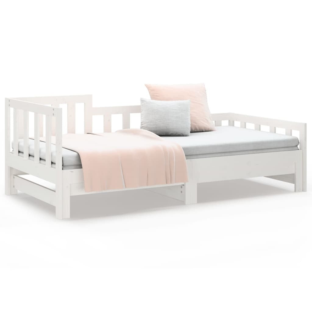 Pull-out Day Bed White 2x(80x200) cm Solid Wood Pine
