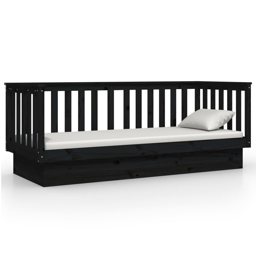 Day Bed Black 75x190 cm Solid Wood Pine