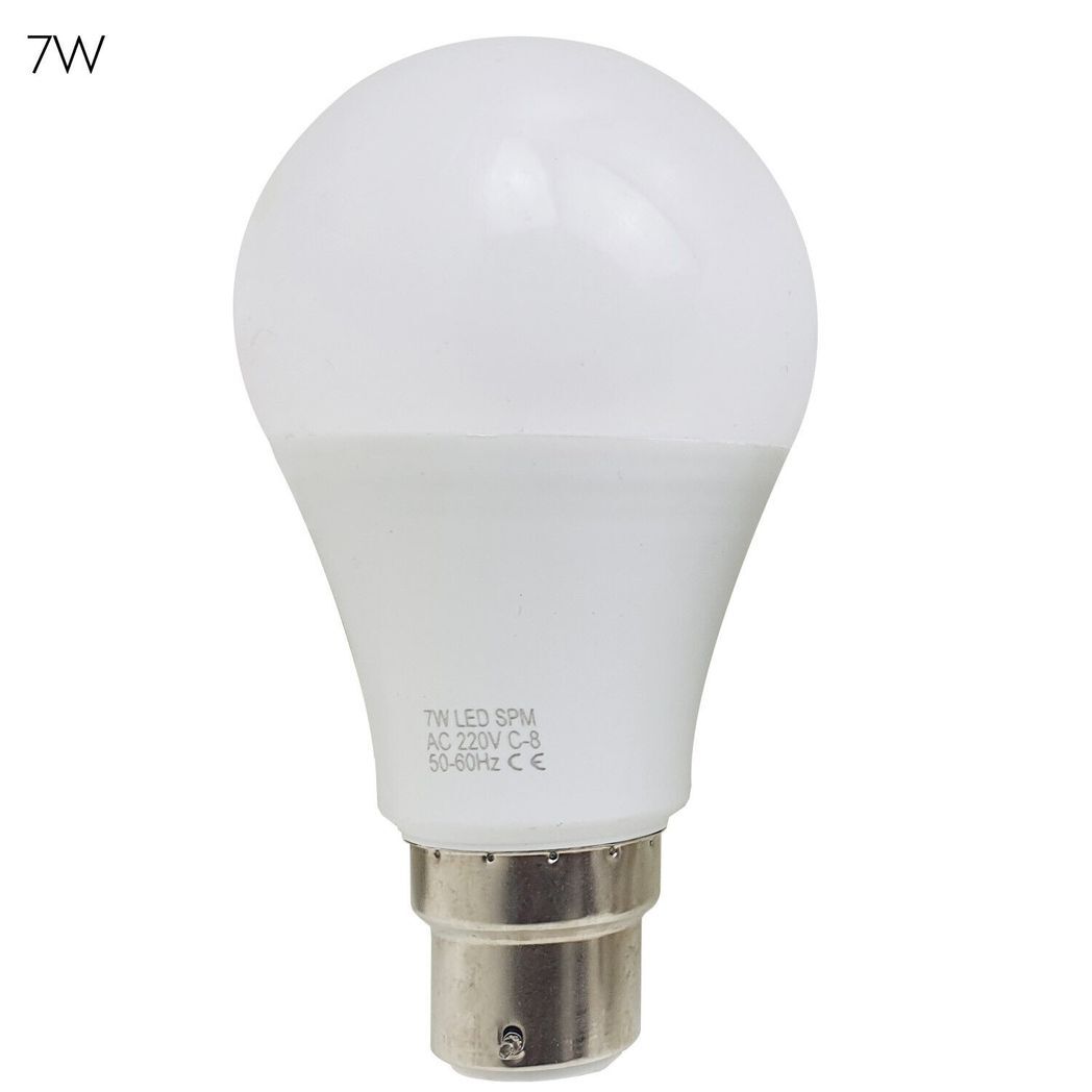 B22 7W Energy Saving Warm White LED Light Bulbs A60 B22 Screw-in non dimmable bulbs-pack 5