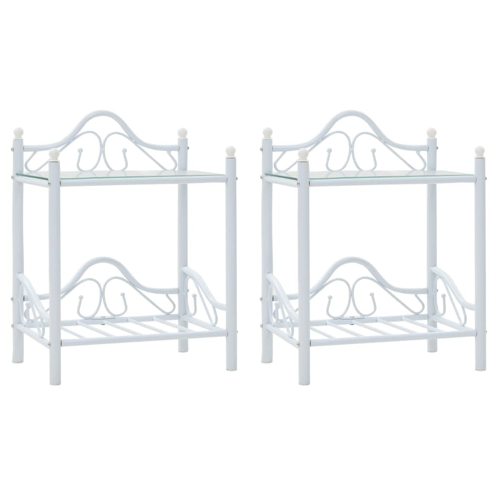 Bedside Tables 2pcs Steel and Tempered Glass 45x30.5x60cm White