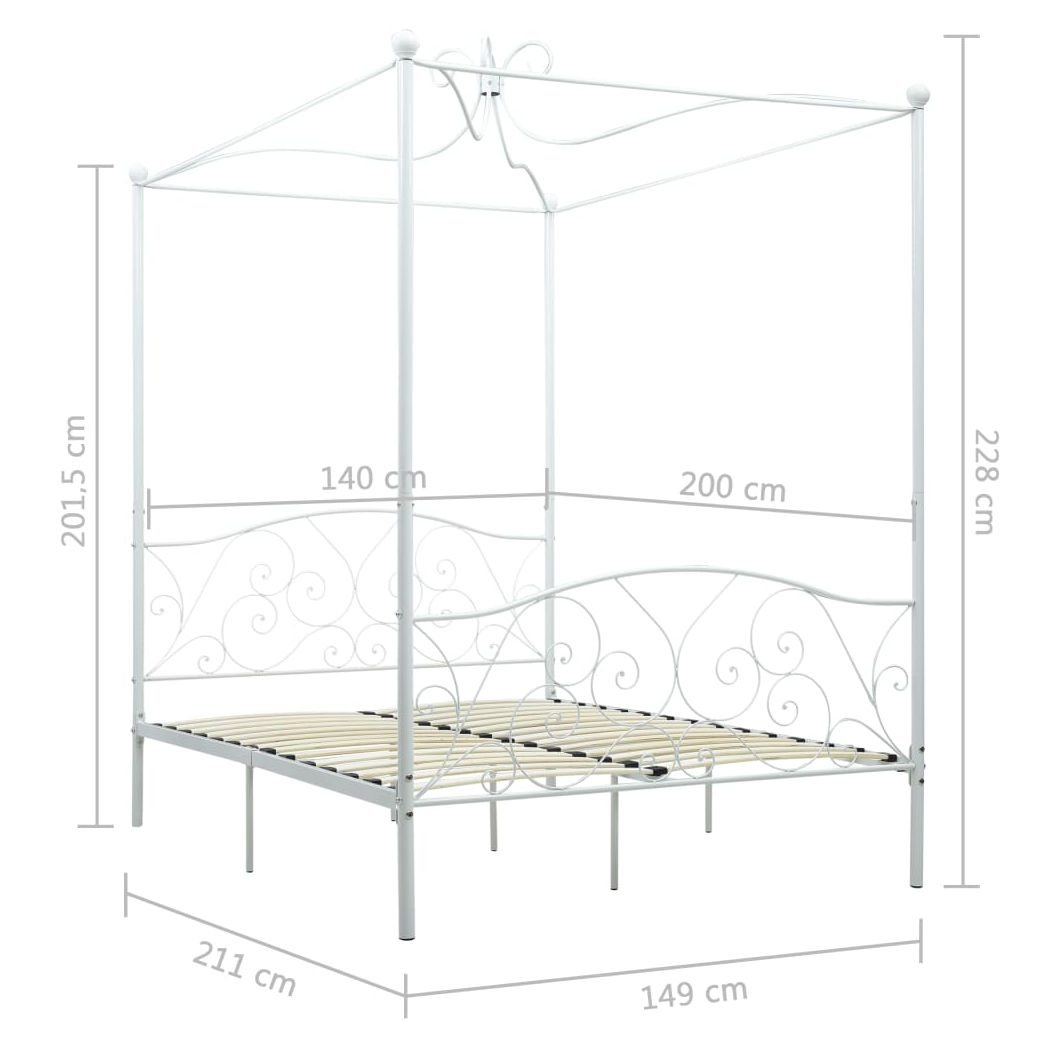 Canopy Bed Frame White Metal 140x200 cm