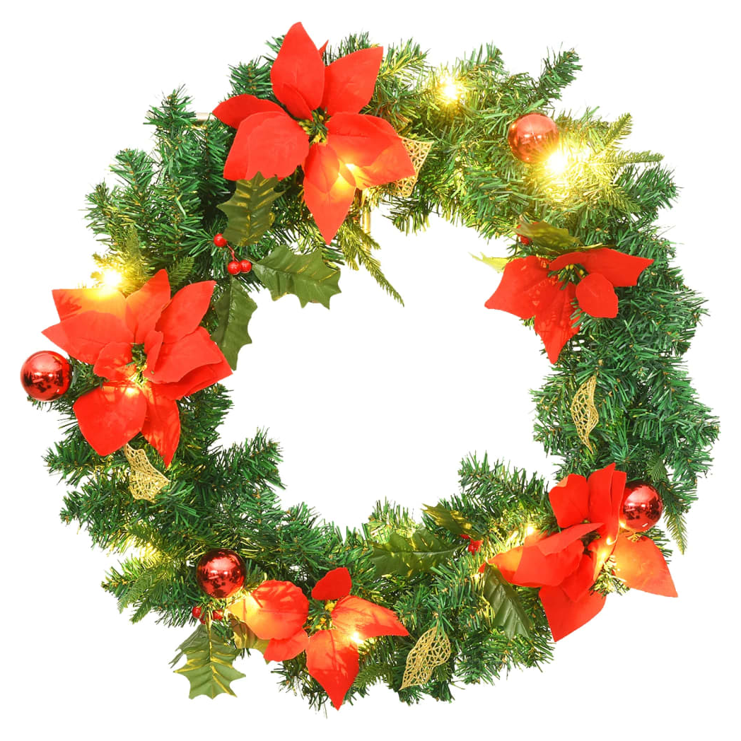 Christmas Wreath with LED Lights Green 60 cm PVC