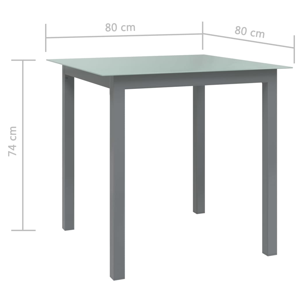 Garden Table Light Grey 80x80x74 cm Aluminium and Glass