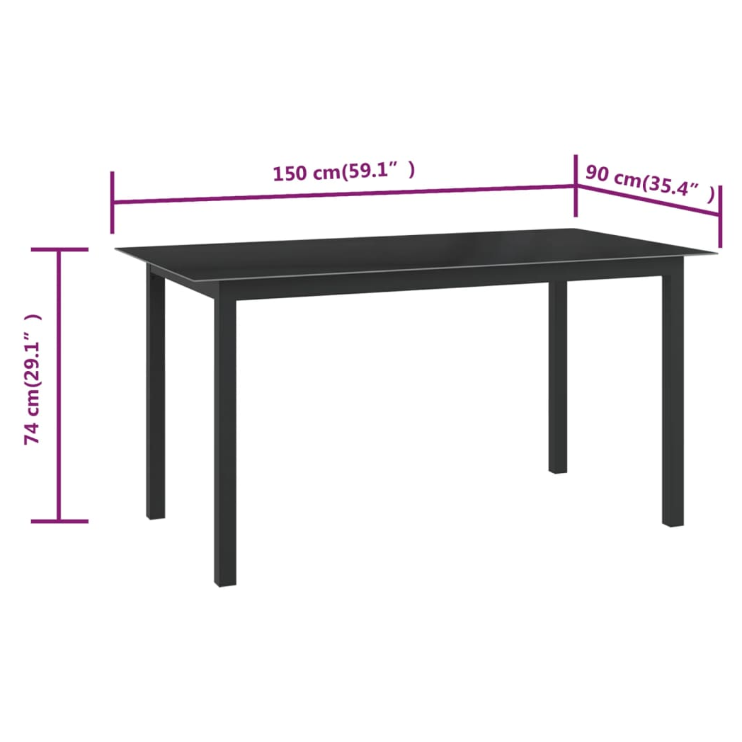 Garden Table Black 150x90x74 cm Aluminium and Glass