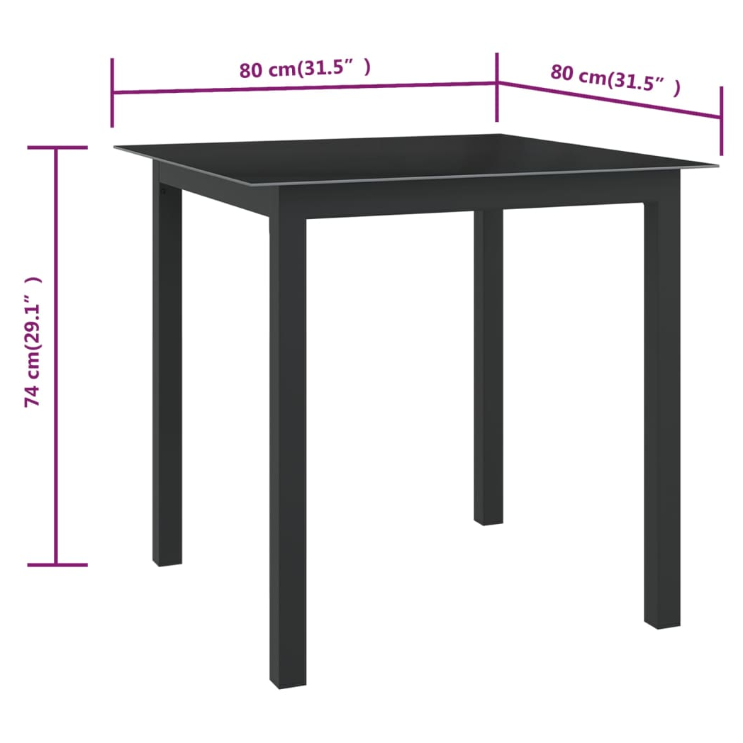 Garden Table Black 80x80x74 cm Aluminium and Glass