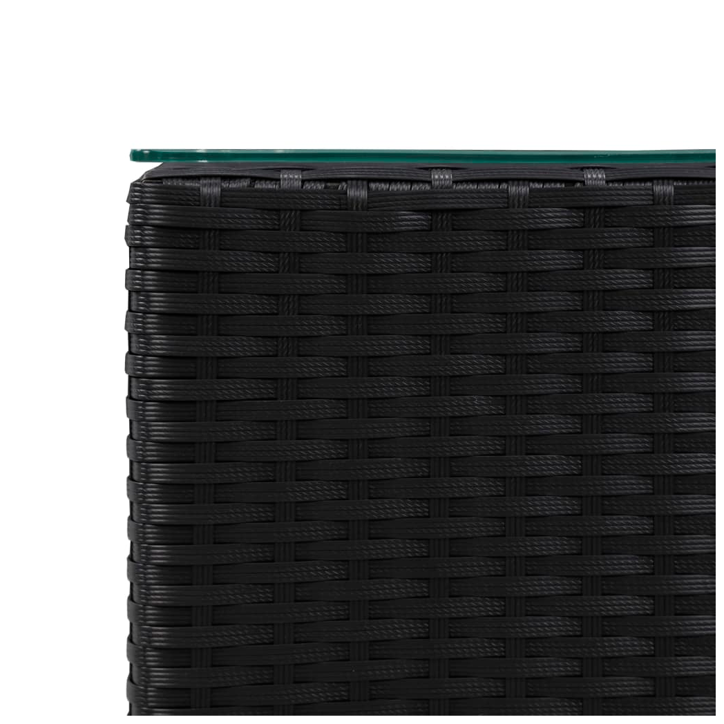 Side Tables 3 pcs with Glass Top Black Poly Rattan