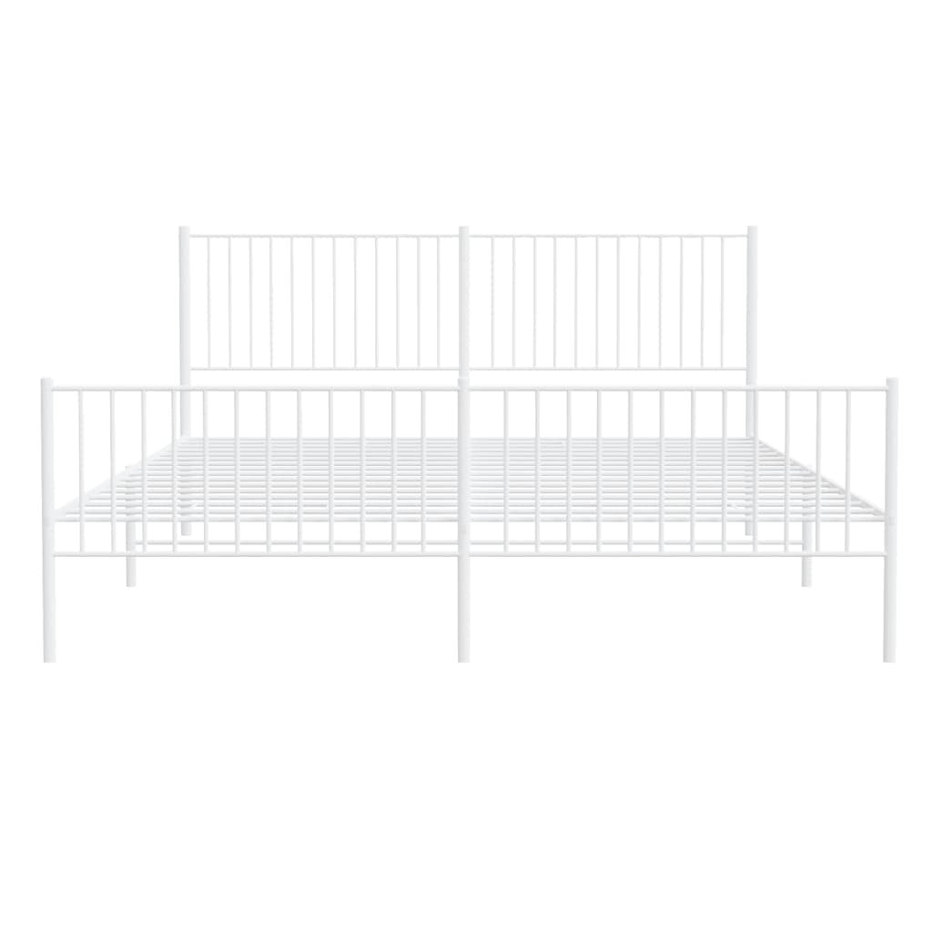Metal Bed Frame with Headboard and Footboard White 193x203 cm