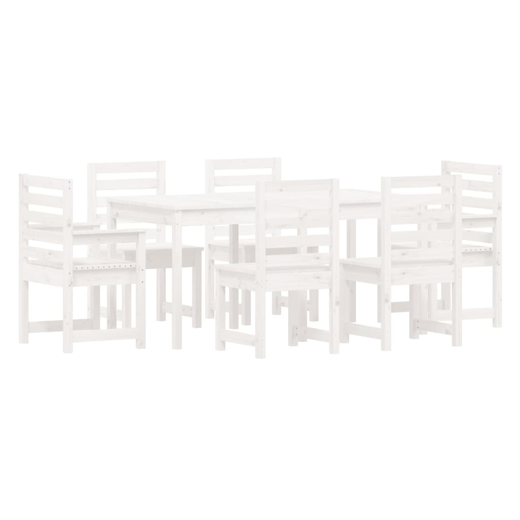 7 Piece Garden Dining Set White Solid Wood Pine