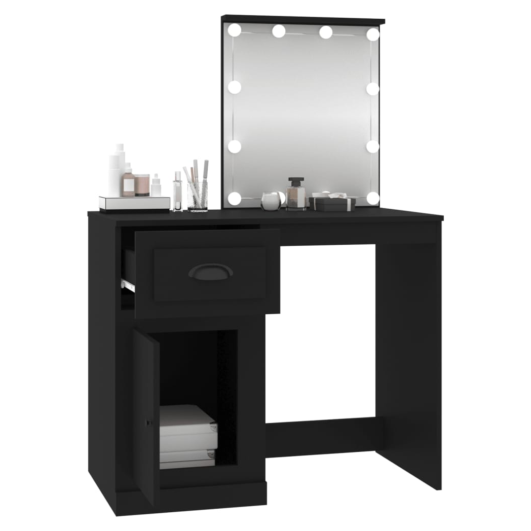 Dressing Table with LED Black 90x50x132.5 cm Engineered Wood