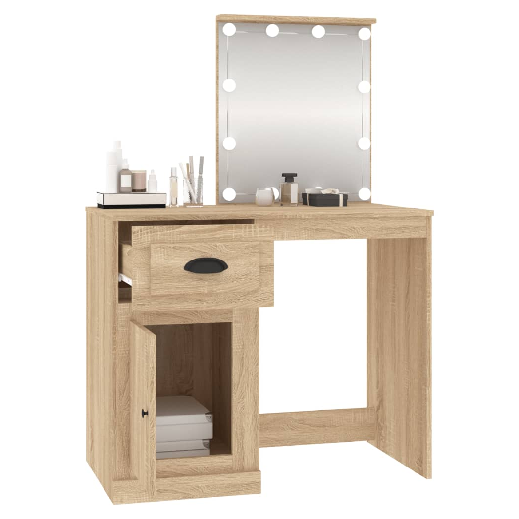 Dressing Table with LED Sonoma Oak 90x50x132.5 cm Engineered Wood