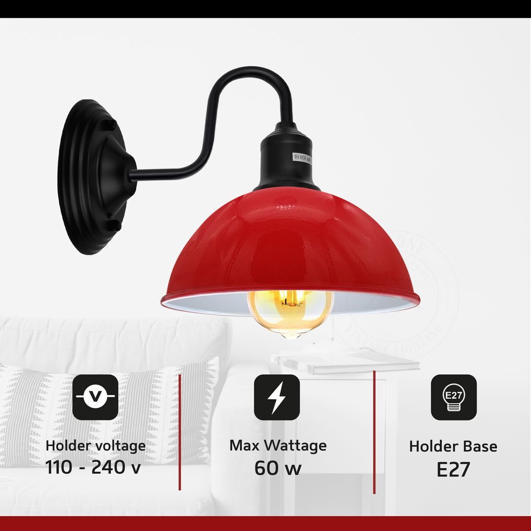2 Pack Modern Industrial Red Swan Neck Metal Arm E27 Wall Light Set Fixture