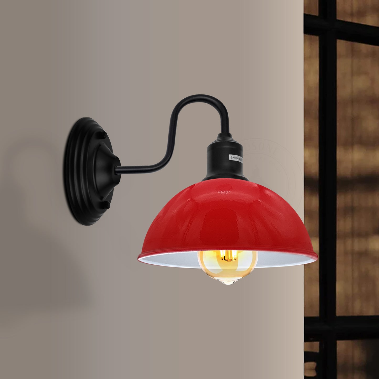 2 Pack Modern Industrial Red Swan Neck Metal Arm E27 Wall Light Set Fixture