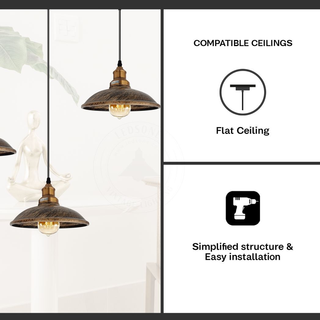 Industrial Vintage Kitchen Lights Chandelier Metal Shade Hanging E27 Pendant