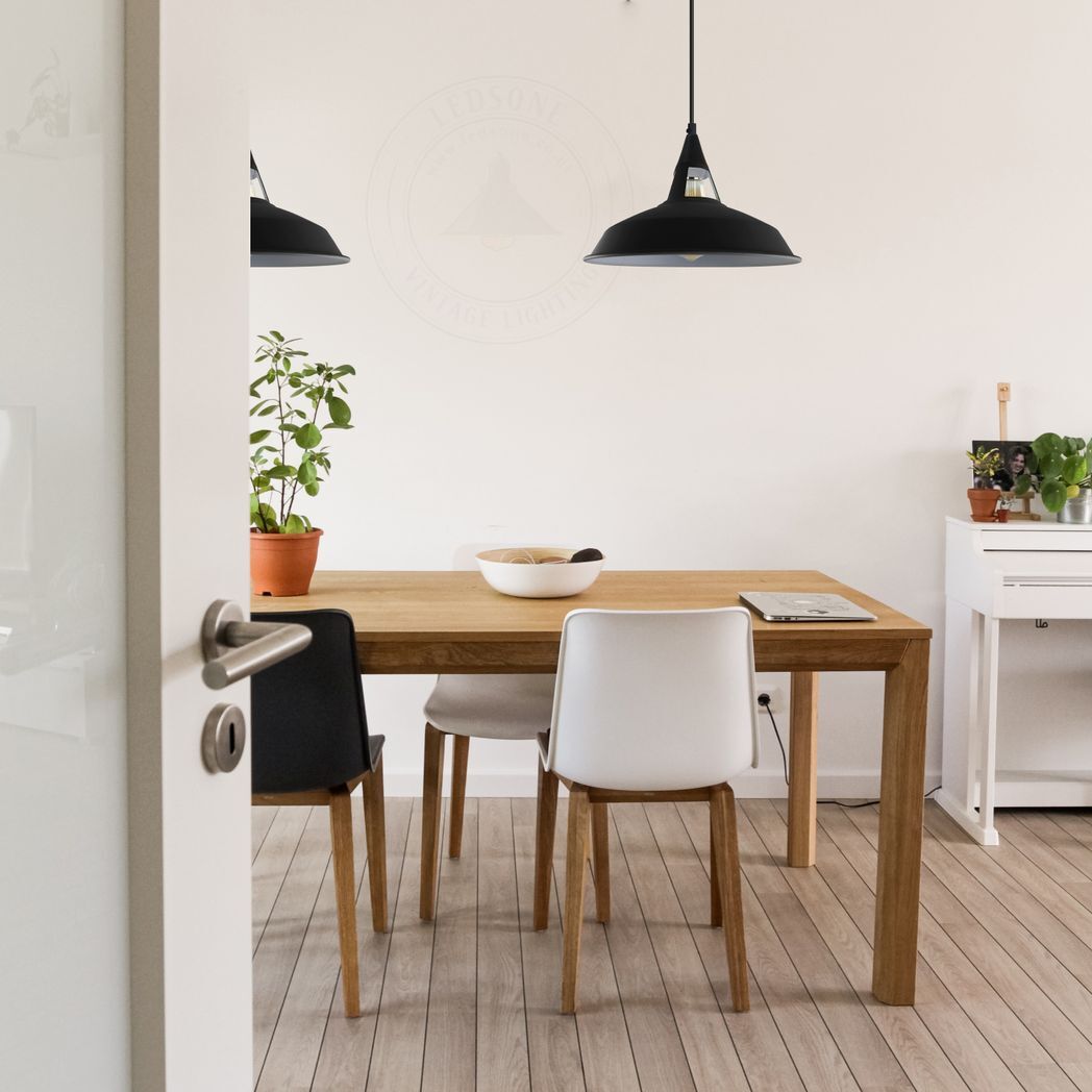 Vintage Industrial Retro Black Inner White Metal Pendant Lights UK E27 Holder