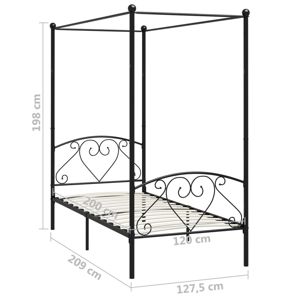 Canopy Bed Frame Black Metal 120x200 cm