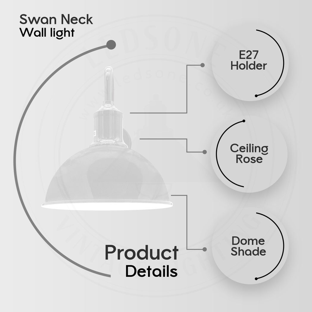 Modern Industrial 2 Pack Swan Neck Metal Arm E27 Sconce Wall Light Set Fixture for Living Room Dining Room Kitchen.