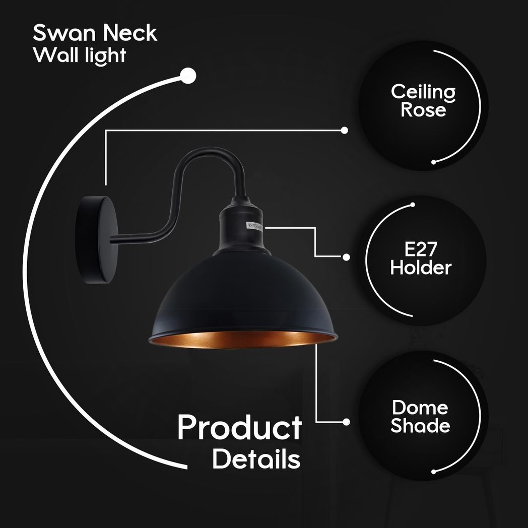 Modern Industrial 2 Pack Swan Neck Metal Arm E27 Sconce Wall Light Set Fixture for Living Room Dining Room Kitchen.