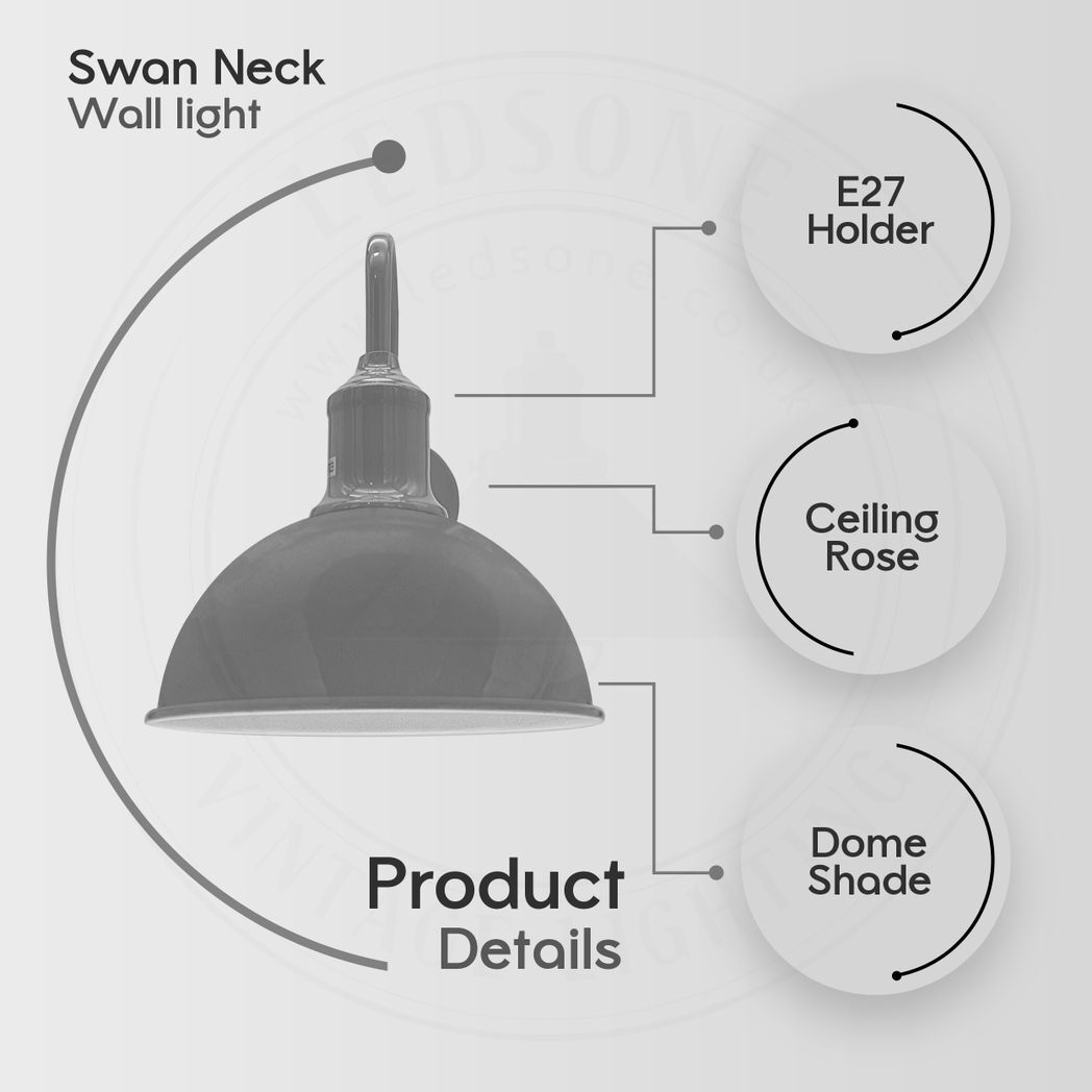 Modern Industrial 2 Pack Swan Neck Metal Arm E27 Sconce Wall Light Set Fixture for Living Room Dining Room Kitchen.