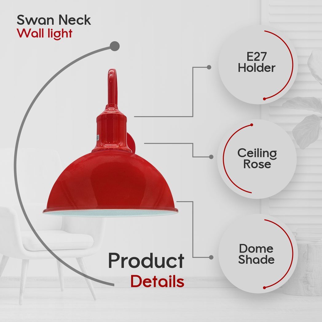 Modern Industrial 2 Pack Swan Neck Metal Arm E27 Sconce Wall Light Set Fixture for Living Room Dining Room Kitchen.