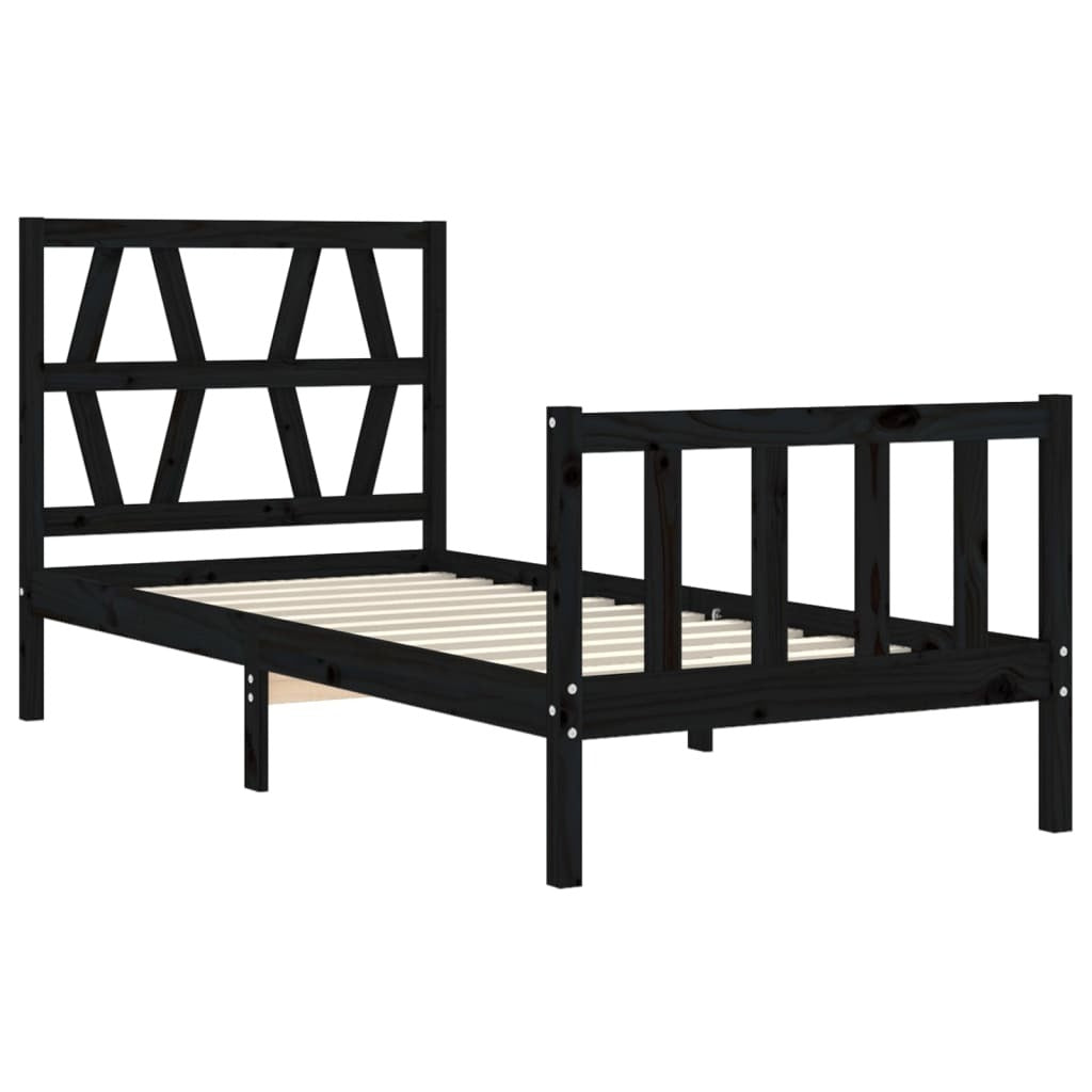 Bed Frame with Headboard Black Small Single Solid Wood