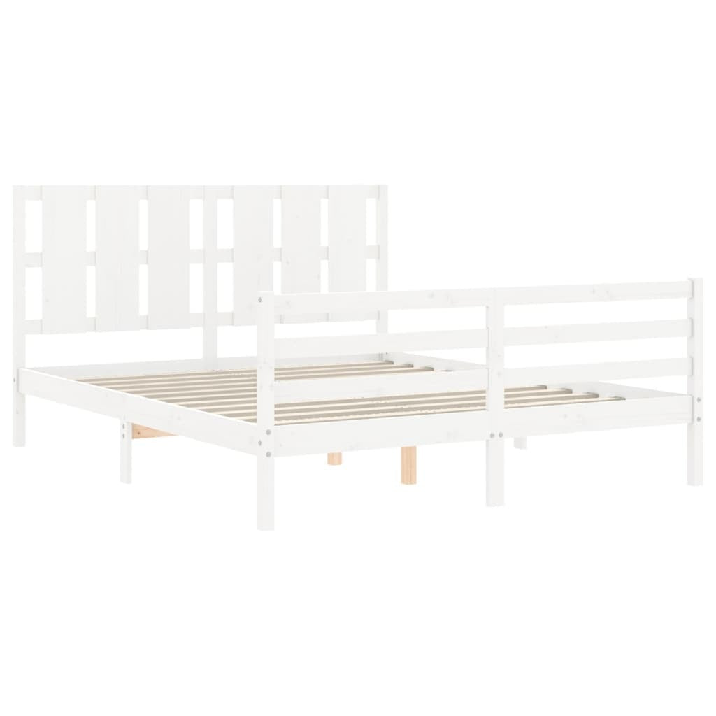 Bed Frame with Headboard White 160x200 cm Solid Wood
