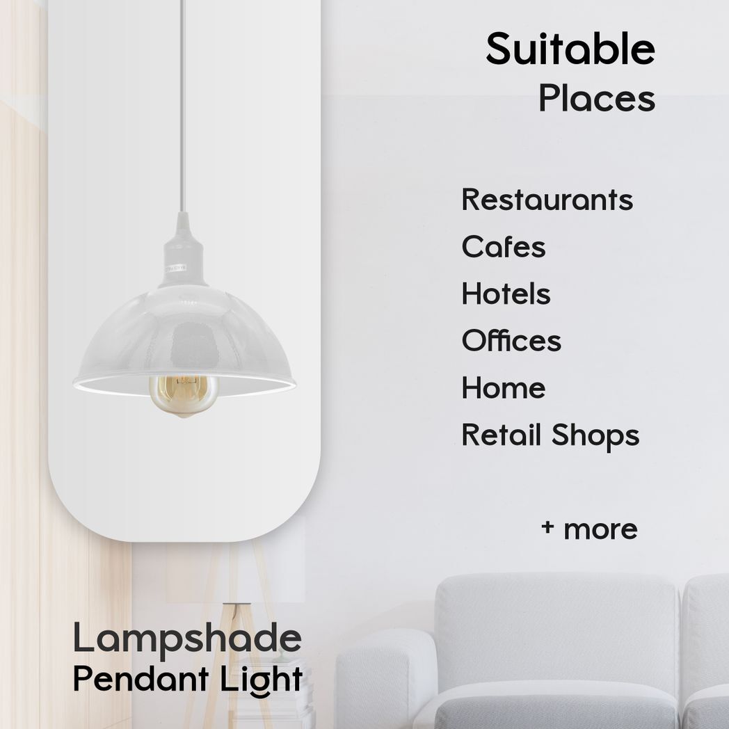 2Pack Dome Shaped White Loft Style Sturdy Metal Lamp Shade Pendant Lights 21cm Bottom Spray Painted Finish Inner White