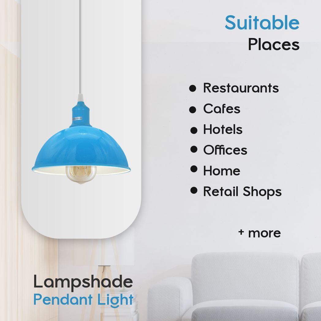 2Pack Dome Shaped Blue Loft Style Sturdy Metal Lamp Shade Pendant Lights 21cm Bottom Spray Painted Finish Inner White