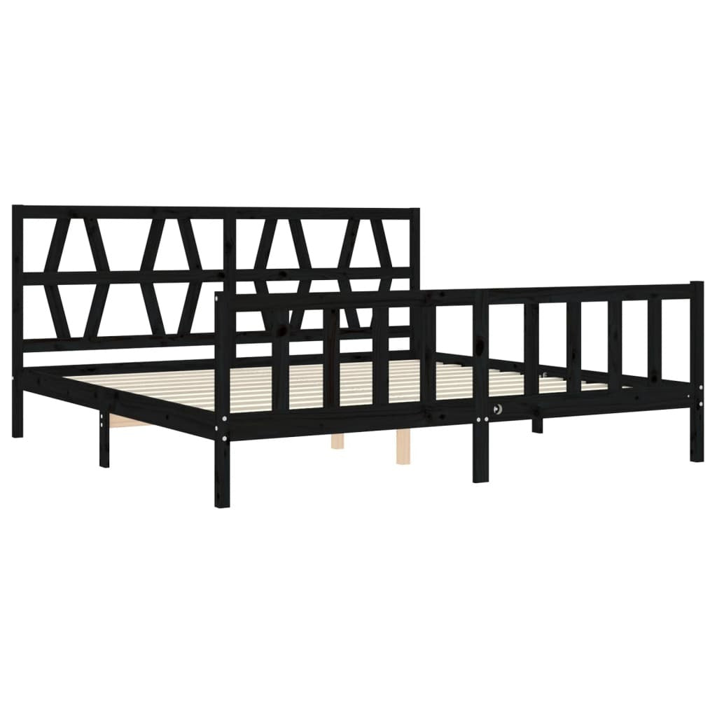 Bed Frame with Headboard Black 200x200 cm Solid Wood