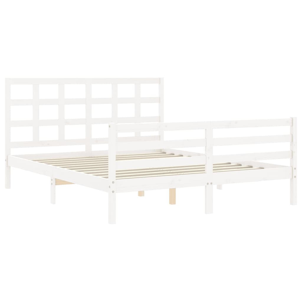 Bed Frame with Headboard White 160x200 cm Solid Wood