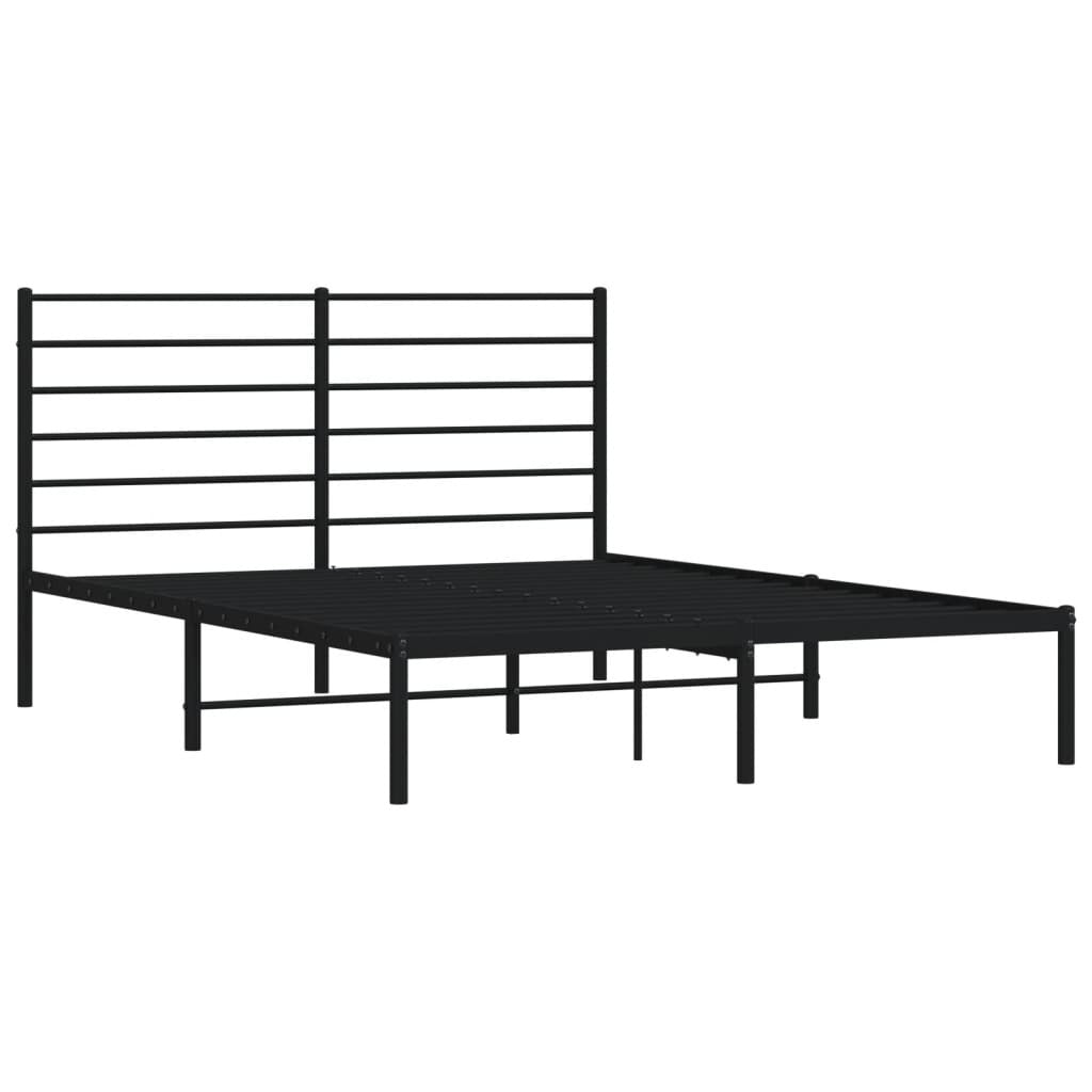 Metal Bed Frame with Headboard Black 140x190 cm