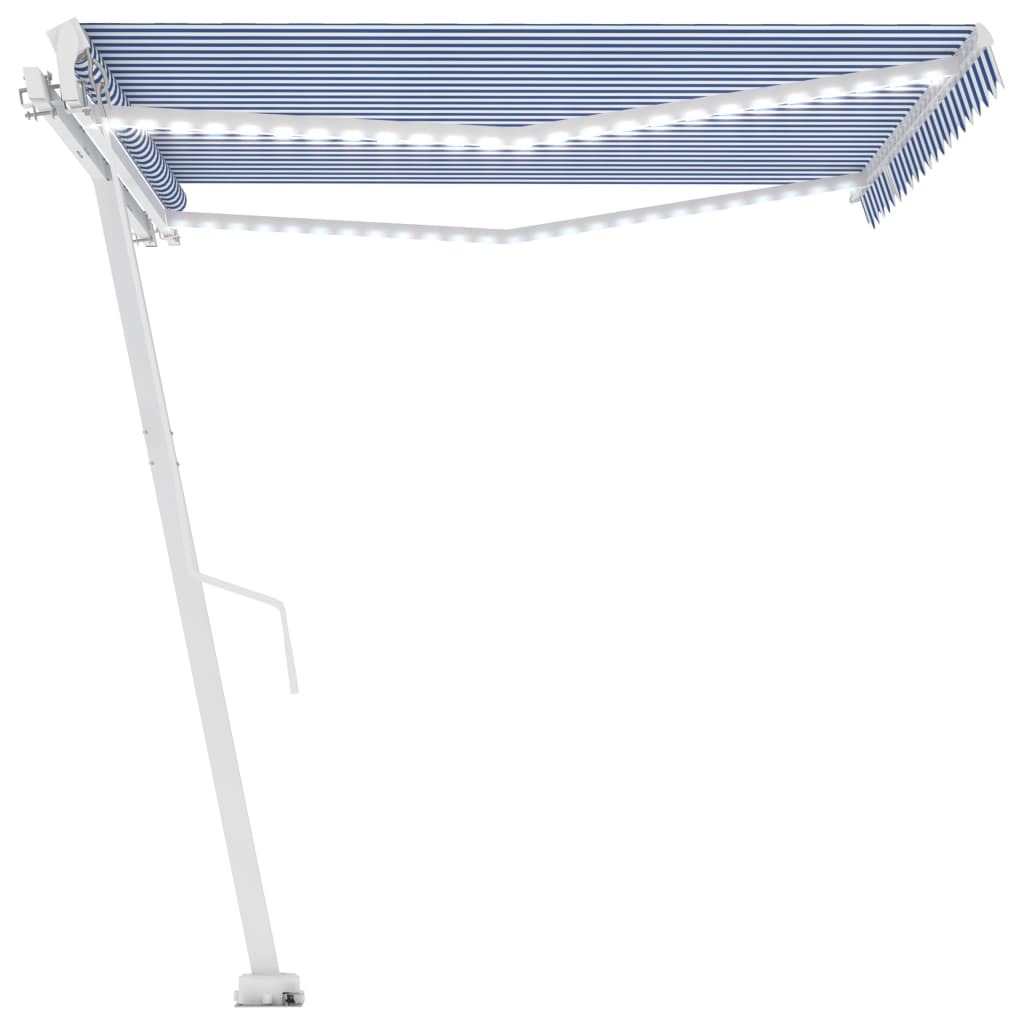 Manual Retractable Awning with LED 450x300 cm Blue and White
